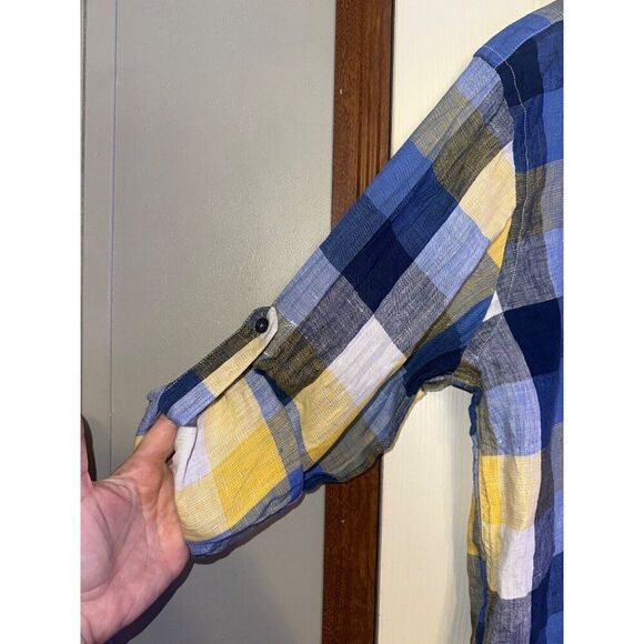 INSERCH Mens Long Sleeve New Multi Color Plaid Shirt 100% LinenSize Large - Picture 8 of 13